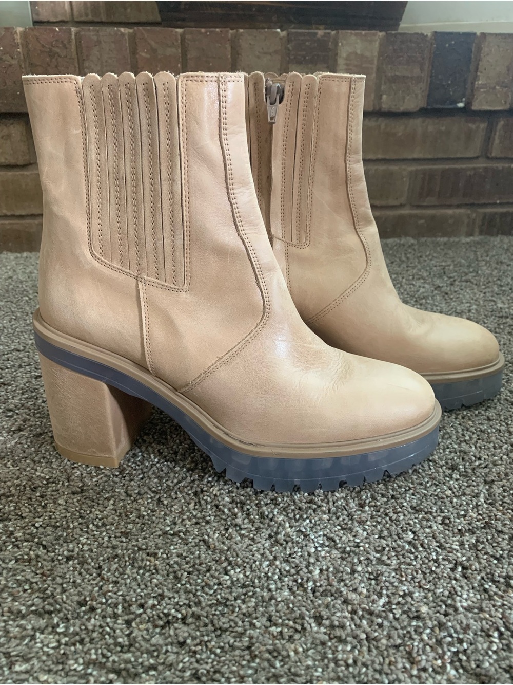 Free People James Chelsea Boots Ice Clear Lug Sole 40 Edgy Chic Boho